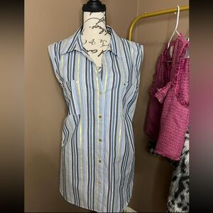 Anne Klein Striped Sleeveless Button-Up Top